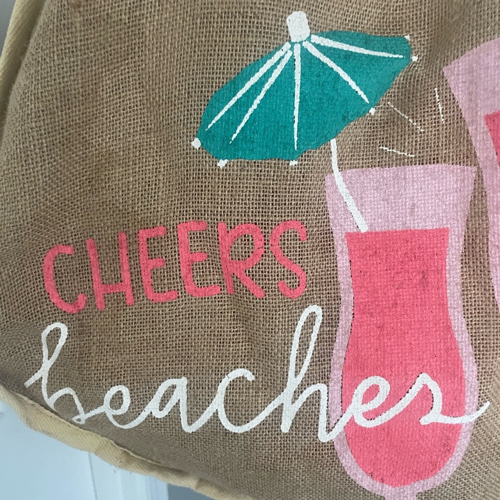 Mudpie Cheers Beaches Round Beach Tote - Pink & Teal Cocktail Design - Picture 6 of 7
